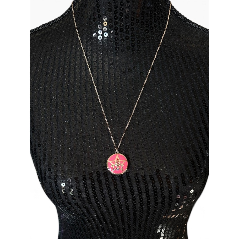 Sailor Moon Locket Millennium Crystal Star Necklace Pink Gold Tone Cosplay